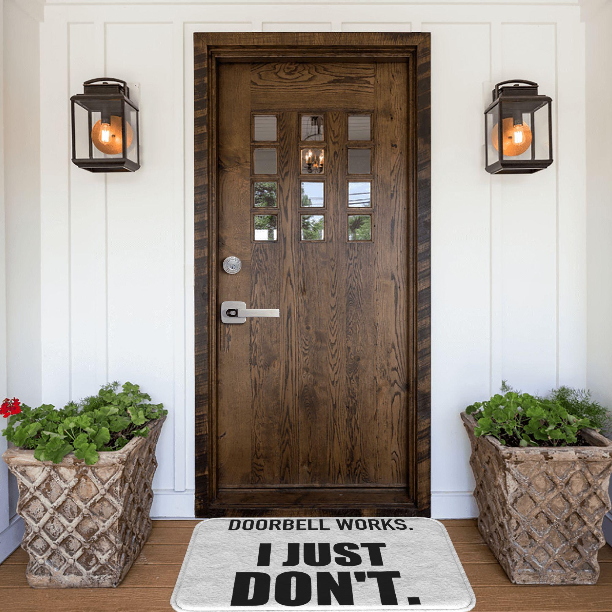 Humorous Doorbell Printed Flannel Doormat, Anti-Slipping Multi-Size Indoor Entry Rug with Social Battery Quote, Washable Home & Office Bath Mat, One-Piece