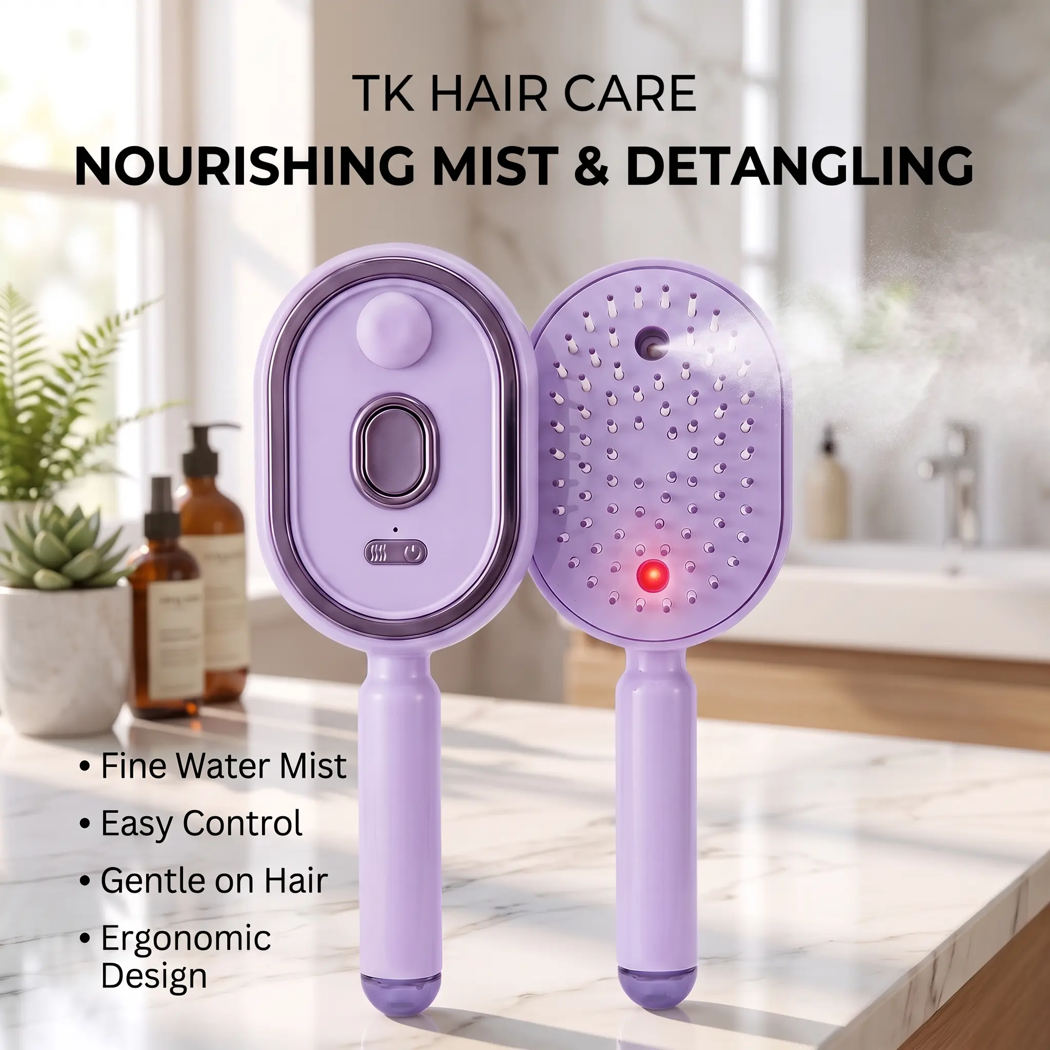 TazTir Electric Spray Air Cushion Massage Comb, 2026 Upgrade Purple Electric Steam  Hair Brush with Misting Detangling for Dry Frizzy Hair, Self-Cleaning Gloss Enhancing Care Brush for Women