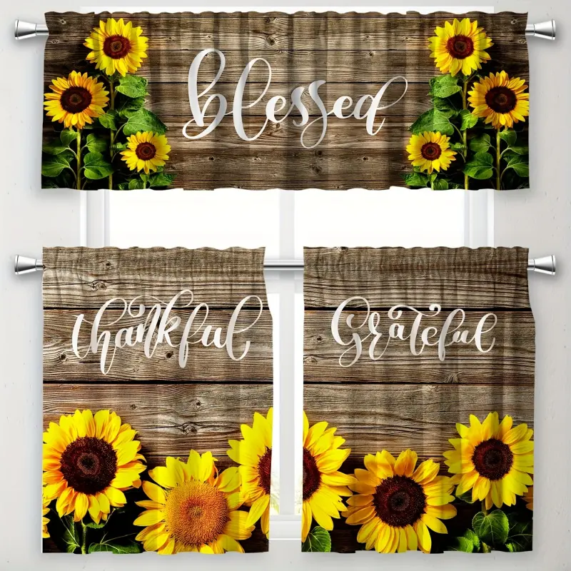 Sunflower Kitchen Curtains And Valances Set 3pcs Yellow Sunflower Kitchen Curtains Spring Summer Window Treatments for Cafe Living Room Decor Foldable Colorful Divider