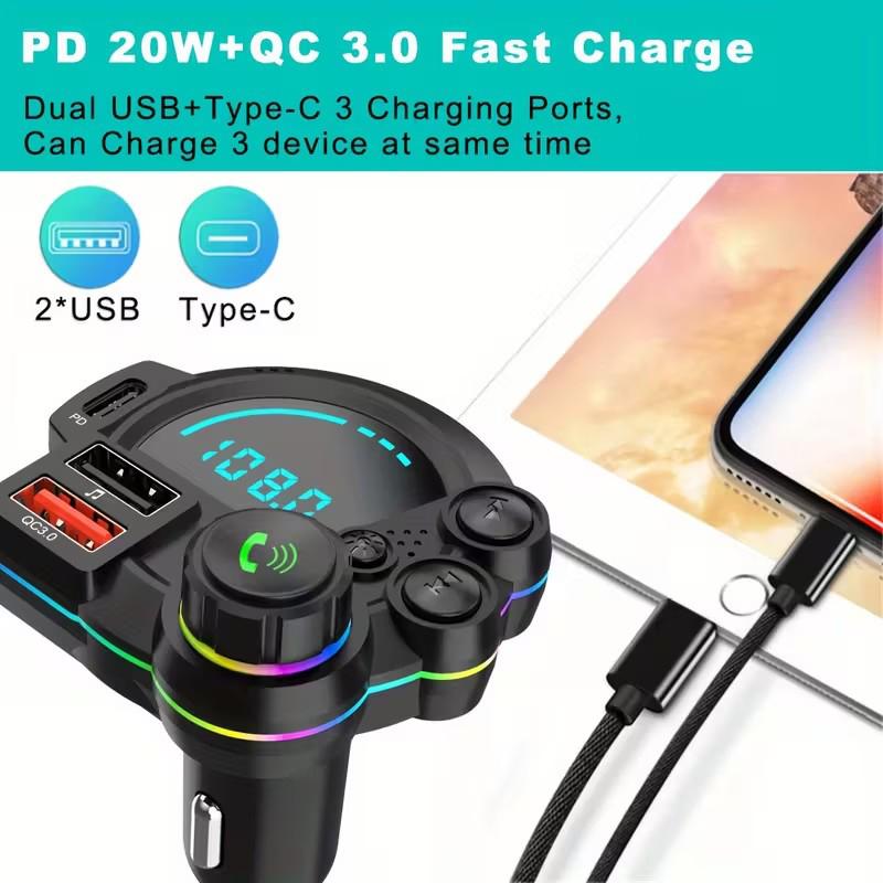 Bluetooth 5.3 FM Transmitter for car, car Bluetooth Adapter QC3.0 & PD20W, MP3 Music Player Supports TF Card & USB Disk, Wireless Radio Receiver Hands-Free Calling LED Display, black Bluetooth 5.3 FM Transmitter for car, car Bluetooth Adapter QC3.0 & PD20W, MP3 Music Player Supports TF Card & USB Disk, Wireless Radio Receiver Hands-Free Calling LED Display, black