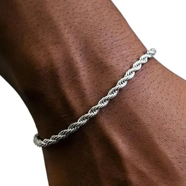 GLD 14k White Gold Plated Rope Bracelet 4mm | Bold Simple Twisted Design 6-9" Lengths Jewelry Statement Piece Lifetime Guarantee  - Perfect Gift