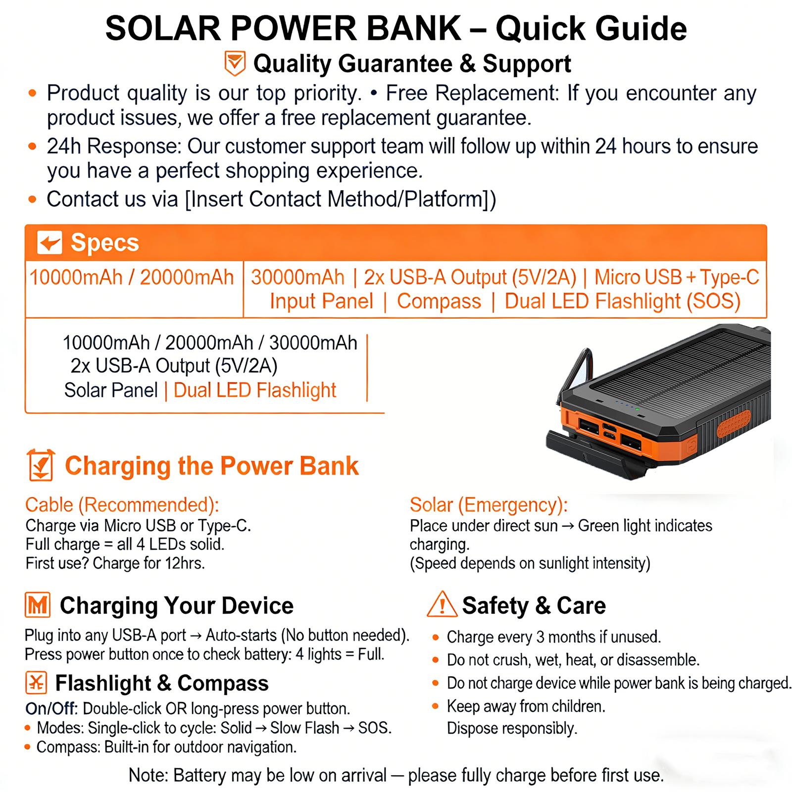 20000mAh Portable Solar Charger Power Bank with LED Flashlight - Dual USB-A Output, Waterproof Outdoor Design with Compass & Carabiner for Phone Android 20000mAh Portable Solar Charger Power Bank with LED Flashlight - Dual USB-A Output, Waterproof Outdoor Design with Compass & Carabiner for Phone Android
