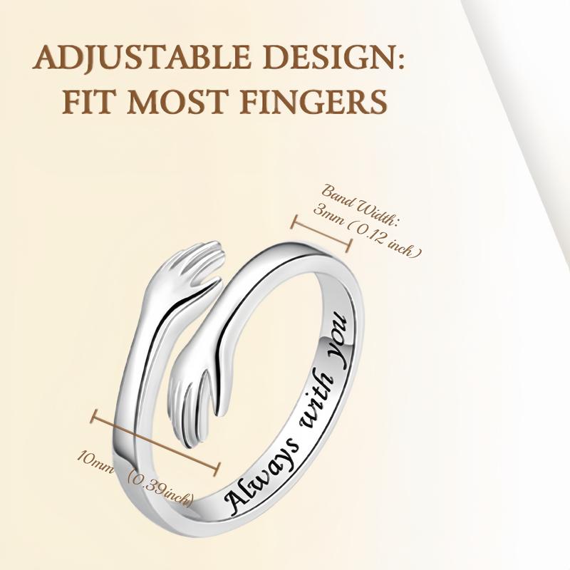 SGGUI Hug Rings Adjustable Ring with "Always with You" Engraving High-Quality Nickel-Free Jewelry for Dad Mom Wife Daughters Grandma Best Friend Teens,Hugging Hands Open Ring for Men Affection Rings Valentine's Day
