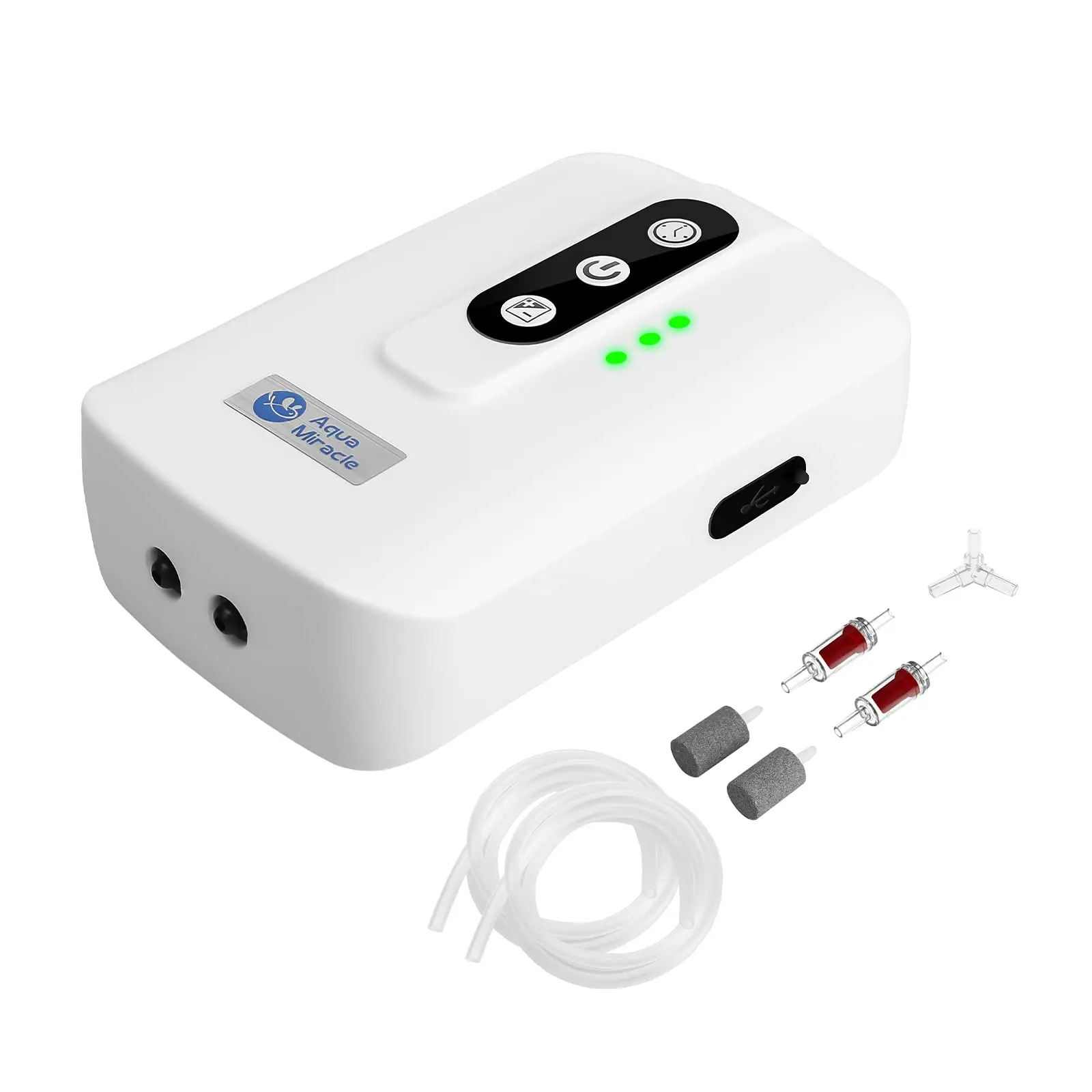 AquaMiracle Lithium Battery Powered Portable Aquarium Air Pump for Fish Tank up to 120 Gallons, USB Rechargeable Aquarium Bubbler Aerator for Outdoor Fishing, Power Outages and Emergency airpump aerator aqua  miracle power outage super  megapro