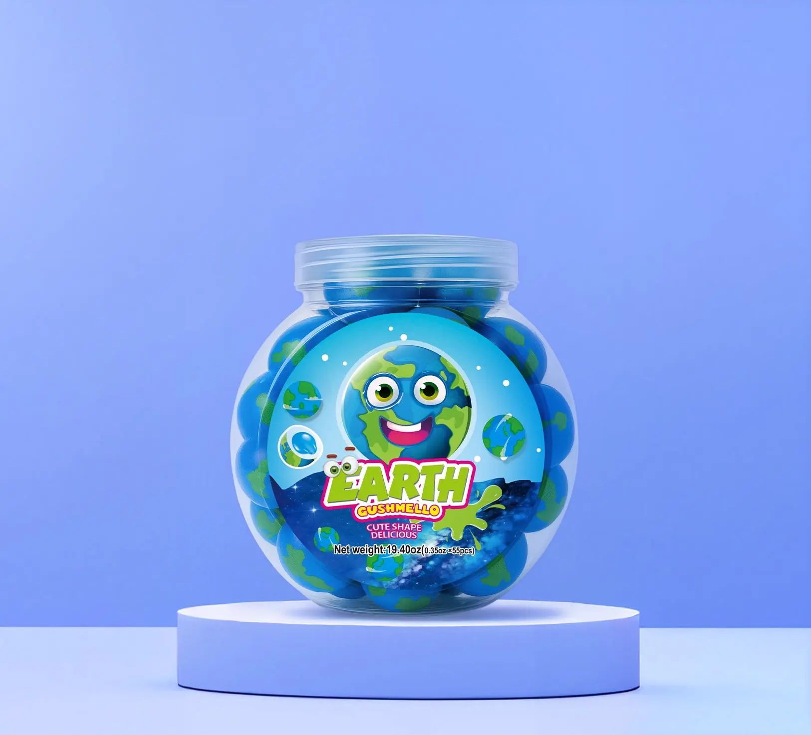 Zoomi Brands™ Gushmello Fruity Chewable Gummy Snack - 19.4oz Planet-Inspired Earth Jar Treat with Wax, Bovine Gelatin, Syrups, Blueberry Flavor, Halal, Youth-Friendly, Cupboard-Storable (24-Month Shelf Life, Ideal for Snack Time), Planet-Inspired Treat, 5