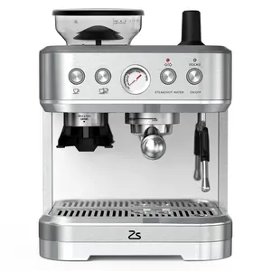 15 Bar Semi-Automatic Espresso Machine with Built-in Grinder, Milk Frother & Steam Wand, Italian Pump, 2.5l Water Tank, Stainless Steel Coffee Maker