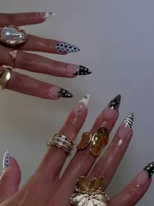 Monochrome Polka Dot Press On Nails, Zebra Stripe Black White Y2K Nails, Trendy Nail Art, Luxury Nail, Chic Nail Design, Faux Nails