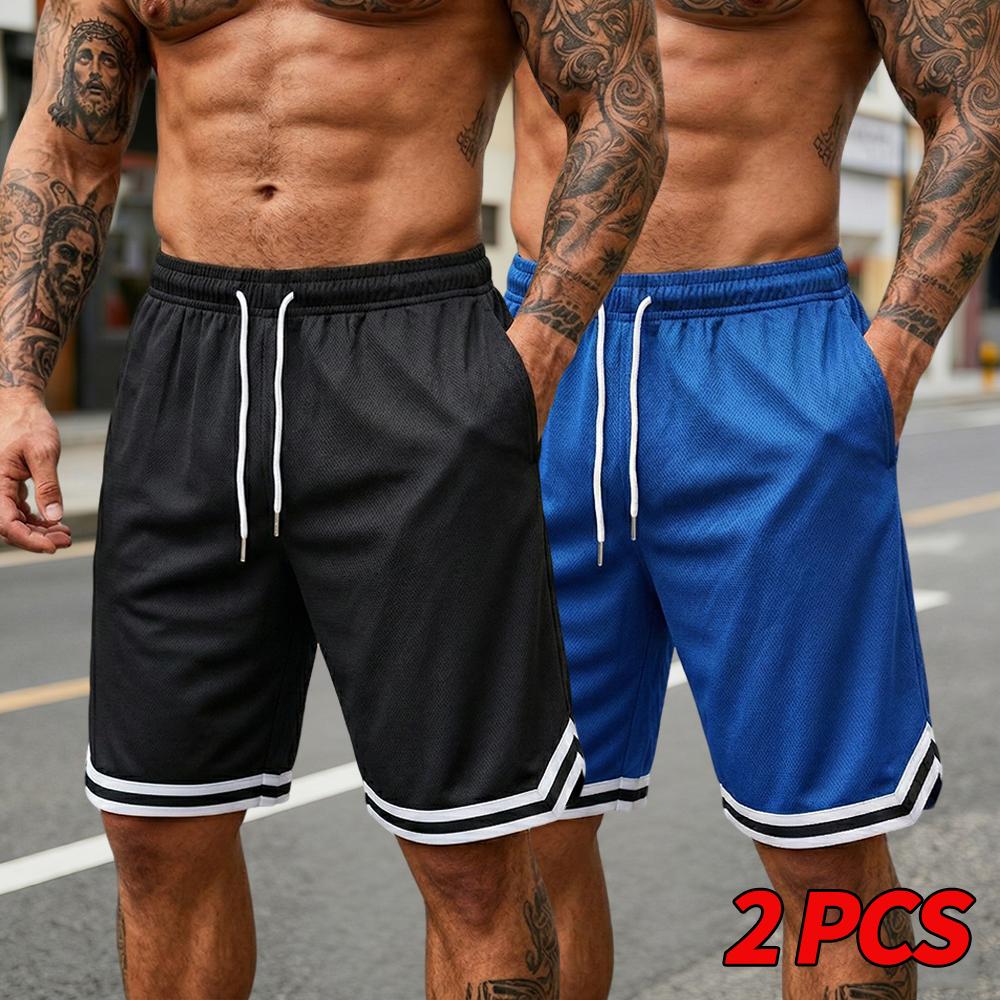 Men’s 3 Pack Summer Sports Shorts – Black/White Mesh, Breathable Quick Dry Basketball Training Shorts, Loose Fit Drawstring, Knee Length Casual Running Fitness Shorts