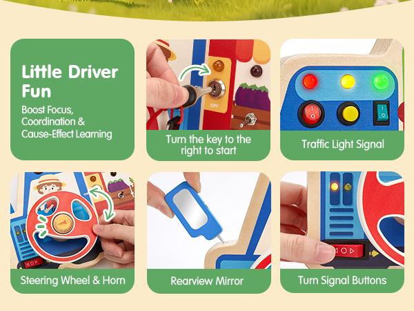 hahaland 18-in-1 Farm Truck Sensory Board: 18 activities with LED lights & switches! A Montessori toy that develops fine motor skills. The perfect travel, birthday, or Christmas gift.
