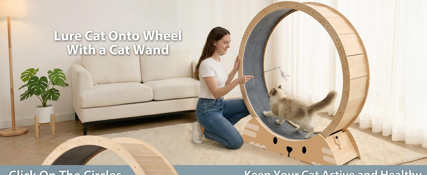 48" Cat Wheels for Indoor Cats, Quiet & Stable Cat Exercise Running Wheel, Cats Treadmill with Anti-Slip Mat