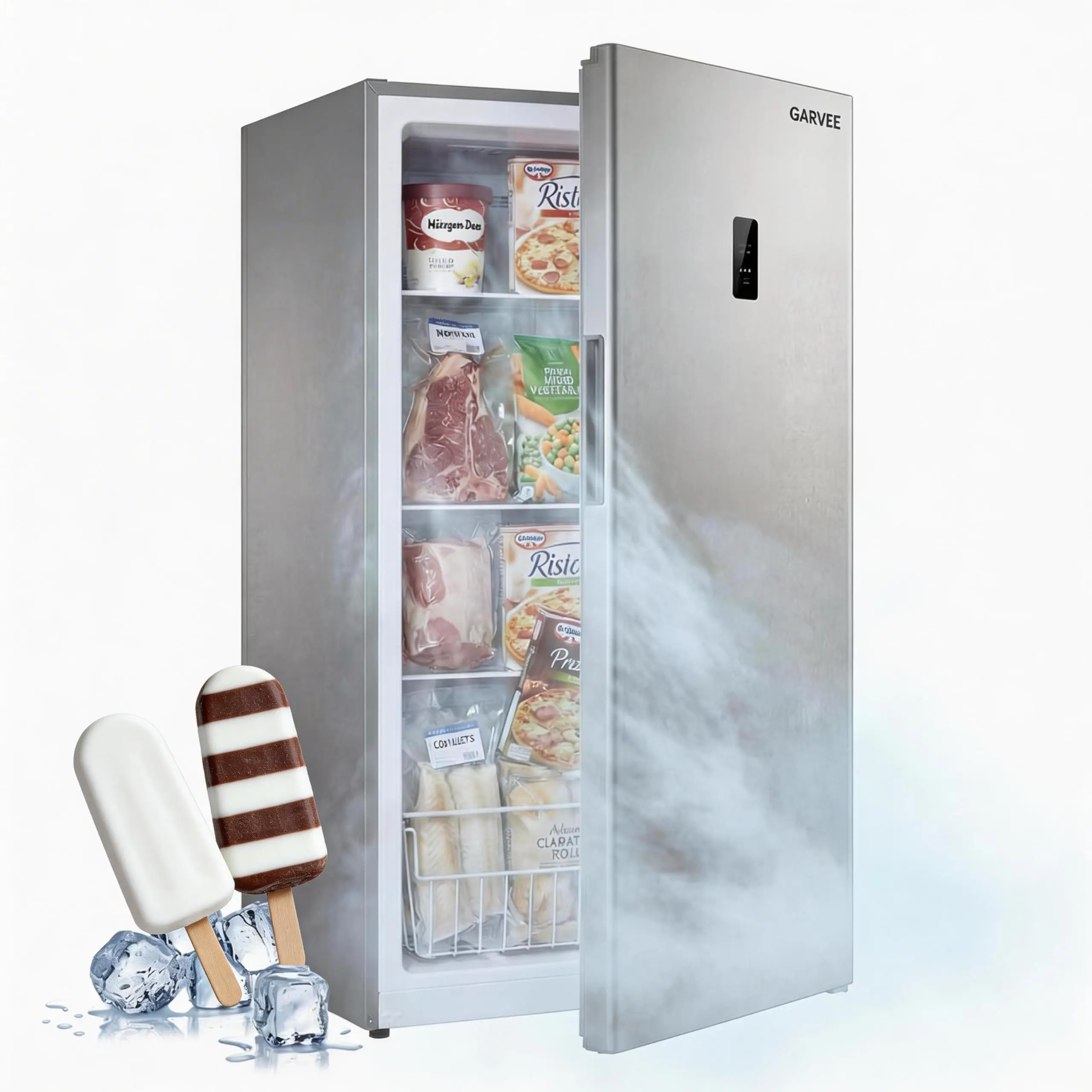 14 Cu.Ft Freestanding Upright Freezer, Frost-Free Stand Up Deep Freezer with Adjustable Shelves & Mechanical Temperature Control, Freestanding Convertible Deep Freezer for Home, Garage, Kitchen, Basement