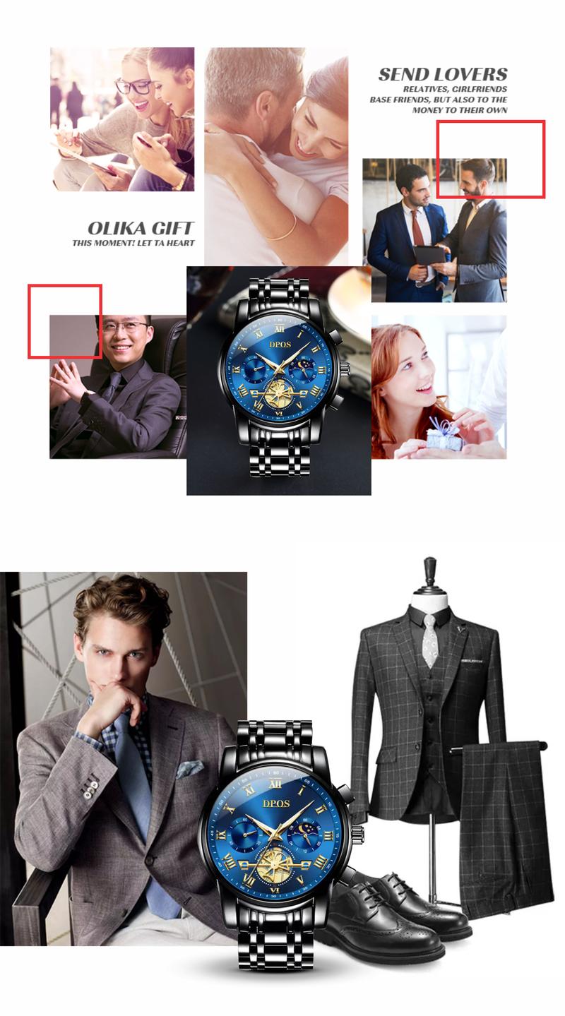 The top choice for boys! A 48mm large dial mechanical wristwatch, combining appearance quality with practicality, with luminous moon phase chronograph function! 40 meters of water resistance and fog protection, suitable for daily commuting. watch travel