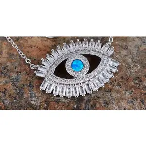 Silver Stone Embellished Evil Eye Necklace