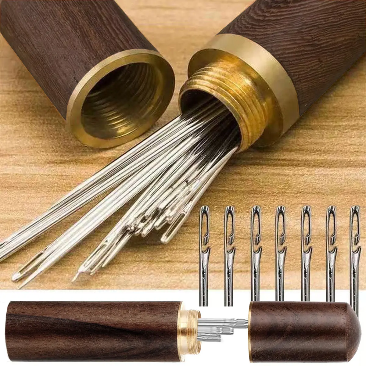 30 Pcs Self Threading Sewing Needles,Embroidery Needles Side Threading Hand Sewing Needles, with Wooden Needle Case,for Knitting Mending DIY Embroidery Sewing#tiktokshopbacktoschool