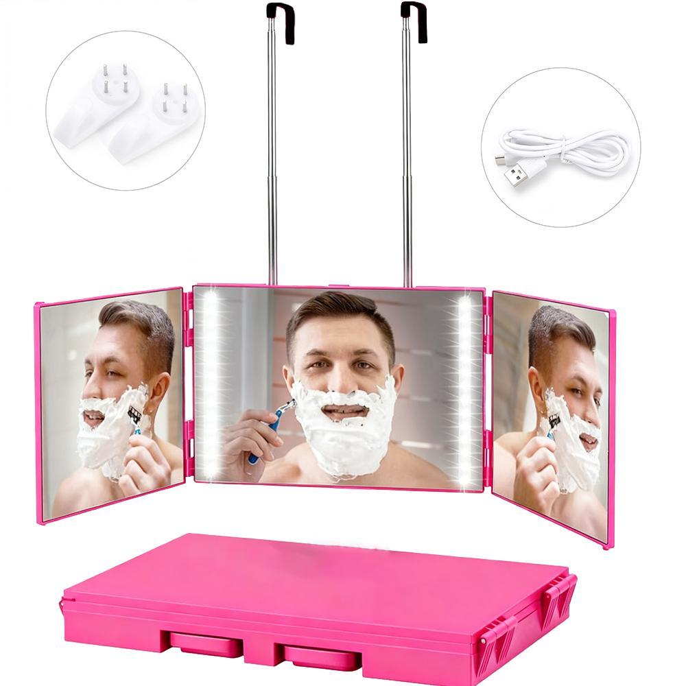USB Rechargeable LED Makeup Mirror 3 Way 360 Trifold LED Mirror For Hair Cutting Wall-Mounted With Adjustable Lights Ideal Gifts For Men Women