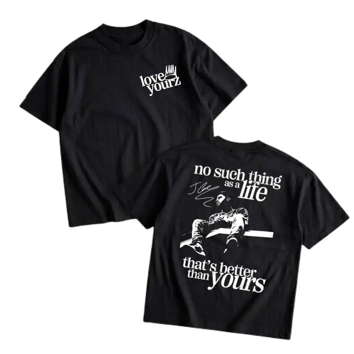 Unisex Short-Sleeve Soft Cotton Crewneck Garment - Dual-Sided J. Cole "Love Yourz" Lyric Novelty Quote Stylish Hip Hop Music Fan White Casual Streetwear Sports Top, Shortsleeve, Tshirt