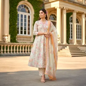 Floral print anarkali suit set