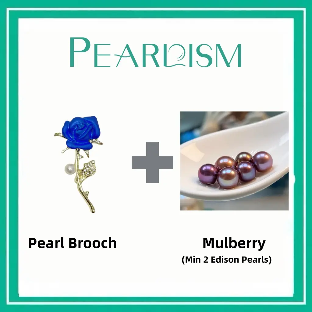 【Joey】Blue Rose Pearl Brooch + Mulberry Edison pearl  (Min 2 Edison pearls as gift ) [Open in live ]｜Freshwater Deep color Pearl 7-11mm