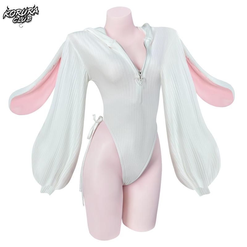KORURACLUB Cute Knitted Bunny Suit with Fuzzy Rabbit Ears Anime Cosplay Costume Underwear for Women Plus Size Lingerie Fancy Nancy Outfits for Jumpsuit Black Clothes Womenswear Everyday Soft Fabric Love Matching Streetwear Style 2026 Hottest Picks