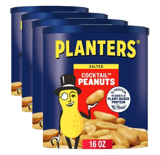 PLANTERS Salted Cocktail Peanuts, 16 oz. Resealable Jar - Cholesterol Free Heart Healthy Snack - A Good Source of Essential Nutrients - Premium Quality Peanuts - Kosher (Pack of 4)