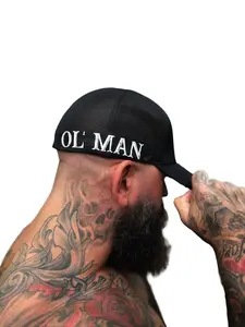 TheDriveClothing OL' MAN SIDE STYLE FLEXFIT HAT - Black Unisex Flexfit Cap, Mid Profile Structured Design, Mesh Back Comfort, Everyday Streetwear Fitted Hat