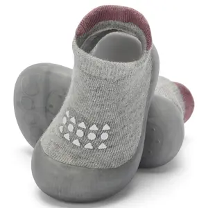 Non-Skid Soft Rubber Sole Toddler Sock Walkers - Breathable Slip-On First Walking Gray Shoes