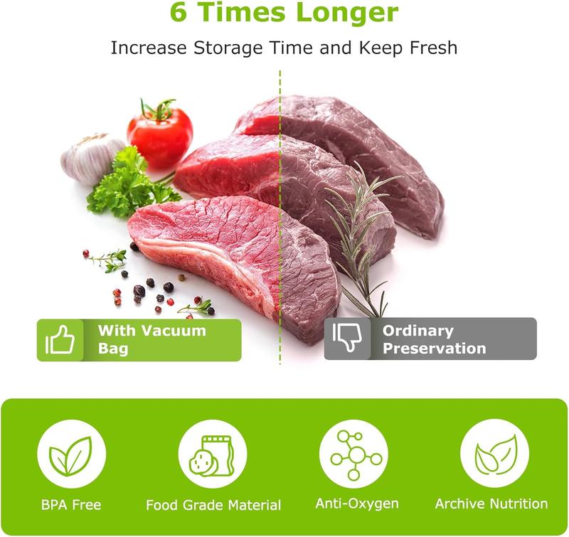 Bonsenkitchen Vacuum Sealer Rolls Bags, 6 Pack 3 Rolls 11" x 20' + 3 Rolls 8" x 20' Commercial Grade BPA Free Bag Rolls, Durable Customized Size Food Vac Bags for Storage and Sous Vide Cooking VB3211