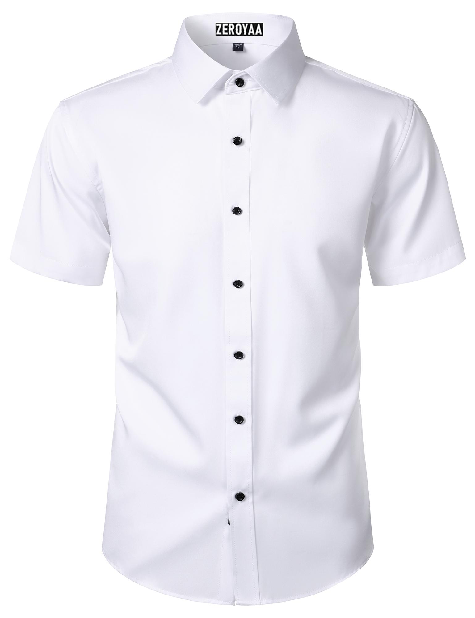ZEROYAA Men's Short Sleeve Dress Shirt Casual Wrinkle Free Stretch Modern Slim Fit Button Down Shirts
