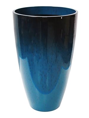 SUNNYGLADE 2Packs 21 inch Tall Planter, Indoor Outdoor Blue Glossy Round Planter for Porch, Large Flower Pot with Drainage Hole for Home Garden Front Door