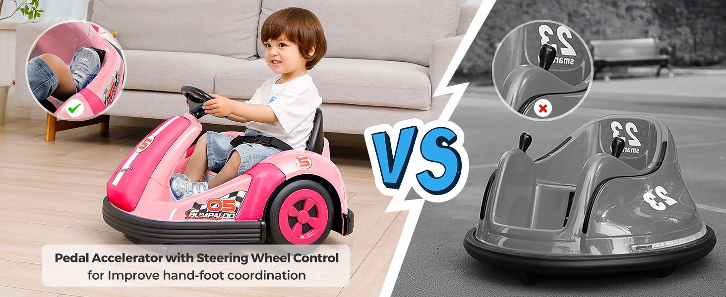 12V Kids Bumper Car with Big Wheel, 2.2 Mph Max,Ride on toys for Toddlers with Remote, Baby Bumping Toy Car with DIY Stickers,360 Degree-Spin, Music, Bluetooth,LED Lights