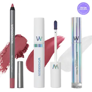 Wonderskin Signature Lips Set – Longwear Lip Stain, 360 Contour Lip Liner & Clear Gloss Trio for Waterproof, Transfer-Proof, Hydrating, and Glossy Finish – Vegan & Cruelty-Free All-in-One Lip Kit