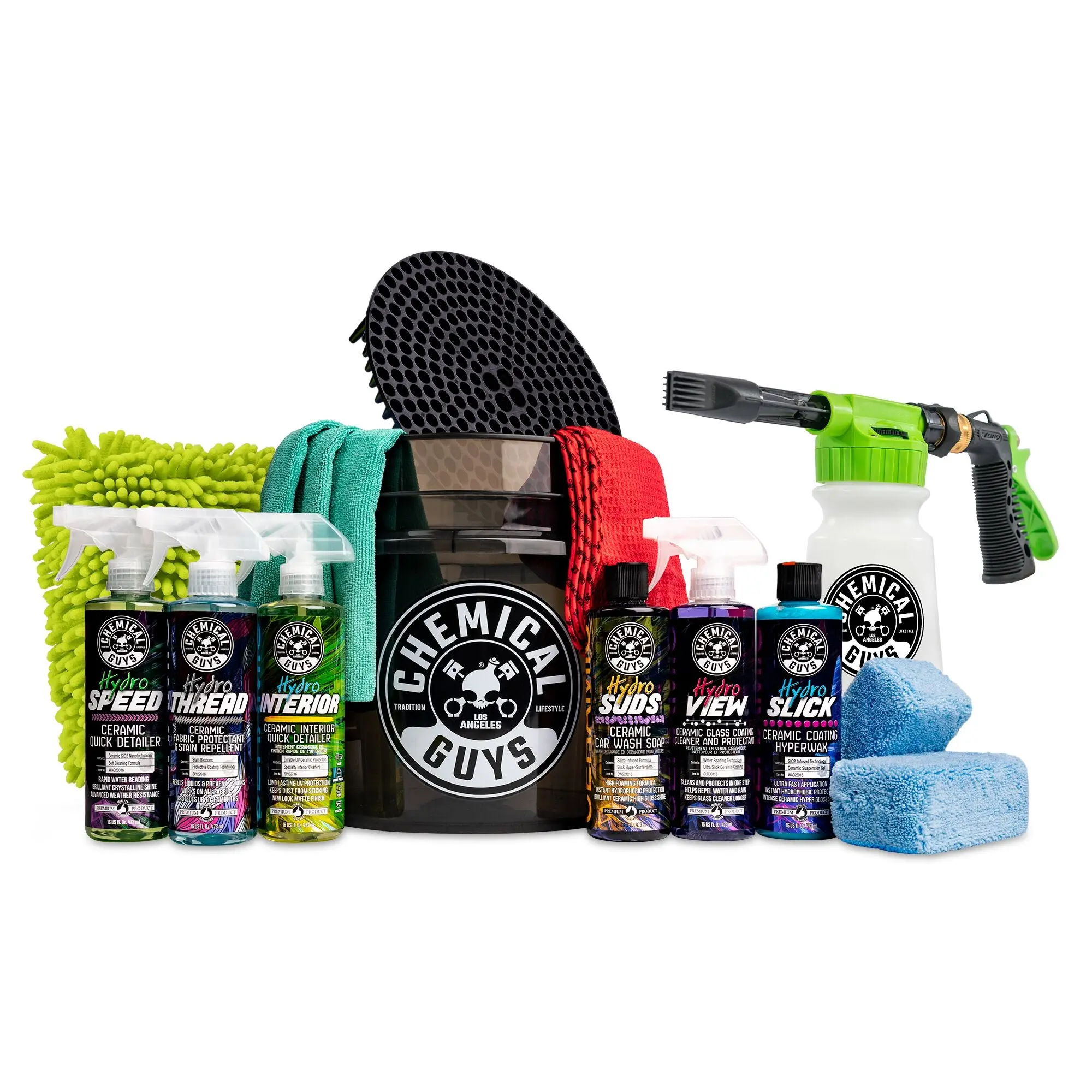 CHEMICAL GUYS 16-Piece Arsenal Builder Ceramic Protection Car Wash Kit – Complete Detailing Set with TORQ Foam Blaster, HydroSuds, HydroSlick, HydroView & HydroInterior for Scratch-Free Wash & Long-Lasting Ceramic Protection Inside & Out, Car Wash Equipme