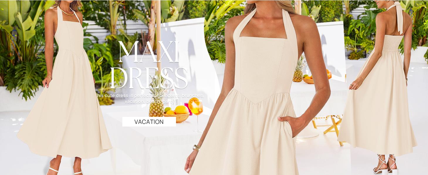 ZESICA Women's Summer Sleeveless Floral Midi Dresses 2026 Halter Neck Wedding Guest Cocktail Party Flowy A Line Long Dress