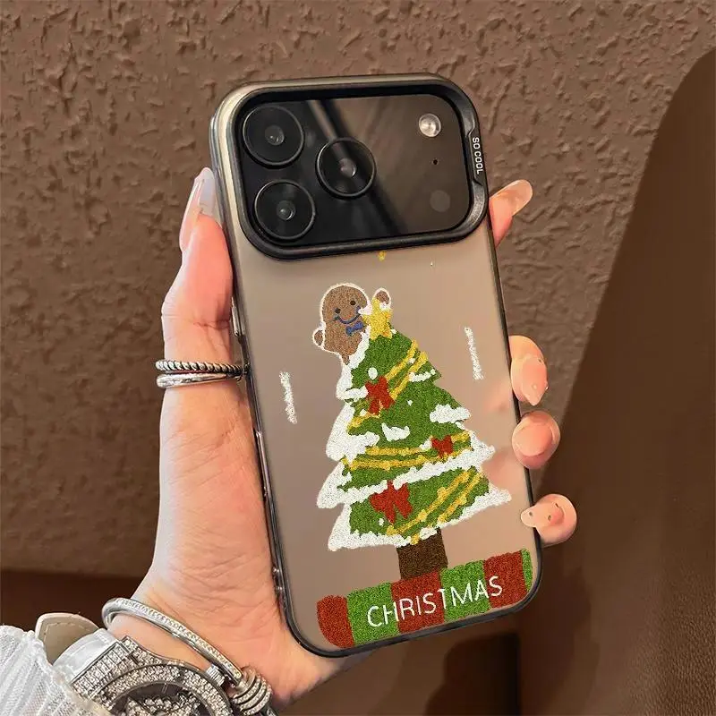 Christmas Tree Gingerbread Man Pink Ghost Pattern Phone Case for iPhone 17PRO MAX  16 15 14 13 12 11 PRO AIR  Premium TPU Durable Shockproof Full Coverage Protection Casing Black