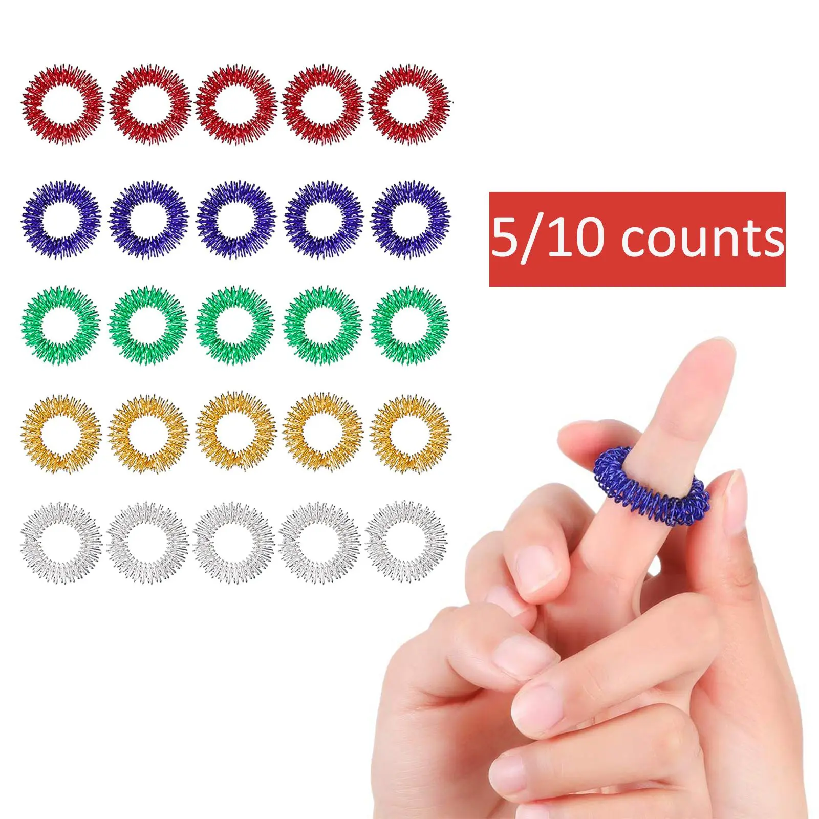 5/10 counts Acupressure Rings Spiky Sensory Finger Rings, Calming Sensory Tools, Acupressure Ring Set for Teens, Adults, Silent Stress Reducer, Stress Relief Fidget, Fidget Gadget, Massager Finger Massage Tool, Random Color, Fidget Sensory Product