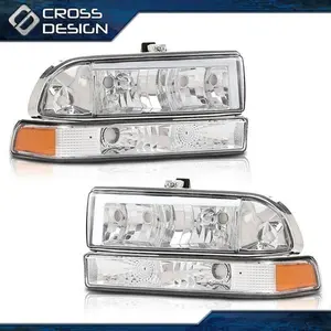 CROSSDESIGN Clear Pair Amber Corner LED Headlight Lamps Fit For 98-04 Chevy Blazer S10