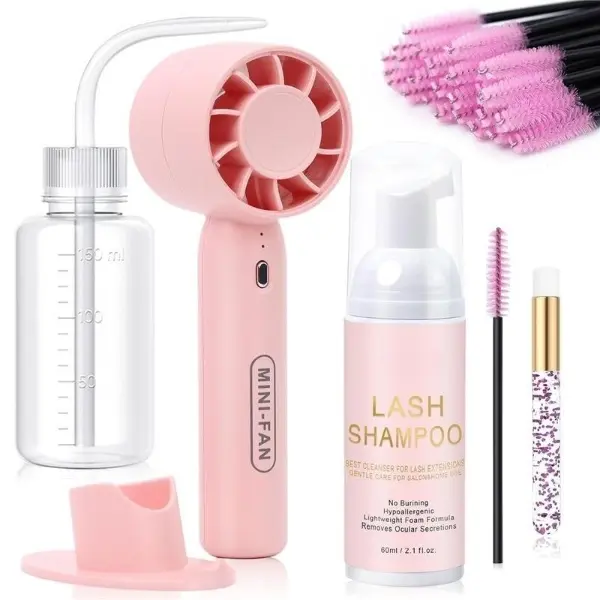 Halloween Gift Lash Shampoo Cleaning Kit, Lash Extensions Cleanser Lash Bath Kit with Lash Fan Dryer Brush Rinse Bottle, Oil Free Foam Wash for Extensions & Natural Lashes/Safe Makeup Remover