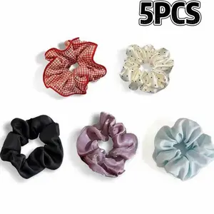 Shiuka Gift Elegant Satin Scrunchie 5 PCS Surprise Color Set Soft Elastic Hair Accessories for Women Gentle on Hair Stylish Accessories