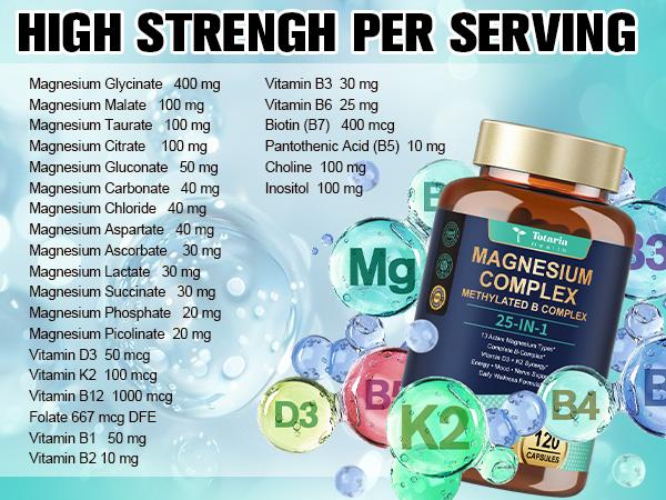 Totaria 25-in-1 Magnesium Complex with Methylated B Complex Magnesium Glycinate Citrate Malate Taurate Gluconate Aspartate Carbonate D3 K2, Magnesium Supplement for Relaxation Energy & Nerve, 120 Vegan Caps. #weeklydeals #TikTokShopBackToSchool Totaria 25-in-1 Magnesium Complex with Methylated B Complex Magnesium Glycinate Citrate Malate Taurate Gluconate Aspartate Carbonate D3 K2, Magnesium Supplement for Relaxation Energy & Nerve, 120 Vegan Caps. #weeklydeals #TikTokShopBackToSchool