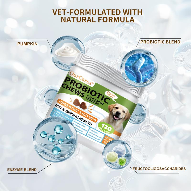 OurCares Probiotics for Dogs Support Gut Health Occasional Diarrhea Digestive Health & Seasonal Allergies Dog Probiotics Soft Chew for Pet Immune System Chicken 120 Soft Chews Pet Daily Chews Snacks