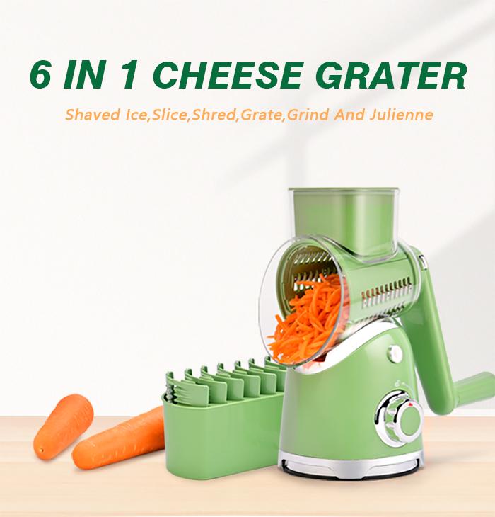 SUSTEAS Rotary Cheese Grater with 6 Replaceable Blades, 18/10 Stainless Steel, BPA Free, Food-Grade Materials Vegetable Cutting Slicer Kitchen Shredder Kitchen Gadgets Utensils