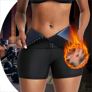 Heat Shaping Sauna Shorts High Waist Compression Slim Fit Thigh Sculpting Sweat Enhancing Three Quarter Pants for Women's Fitness and Exercise