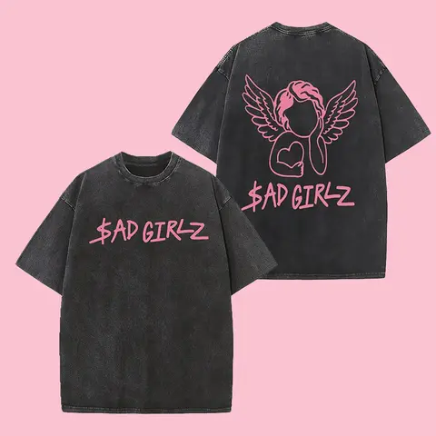 Unisex Junior H x Club Sad Girlz Double-Sided Artwork Tee - Crew Neck, Short Sleeves, Loose-Fitting, Regular Length Sports T-Shirt for Women (S,M), Trendy Casual Streetwear