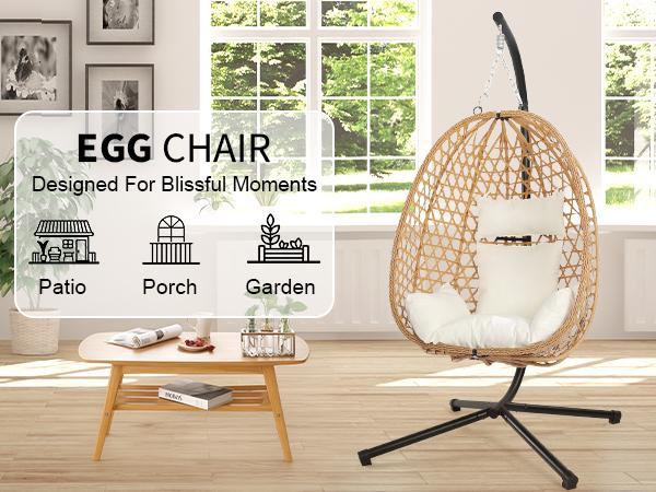 [dealsforyoudays] Single Patio Swing Egg Chair with Cushion, Indoor Outdoor Wicker Swing Chair, Patio Balcony Lounge Chair with Stand, Comfortable Hammock Chair for Garden  capable of supporting 358LB-Christmas Gifts.