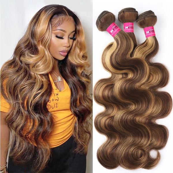 P4/27 Honey Blonde Highlight Body Wave Bundles FB 30 Brown Colored Body Wave Human Hair Weave Bundles Quick Weave Extensions #TiktokShopSpringGlowUp