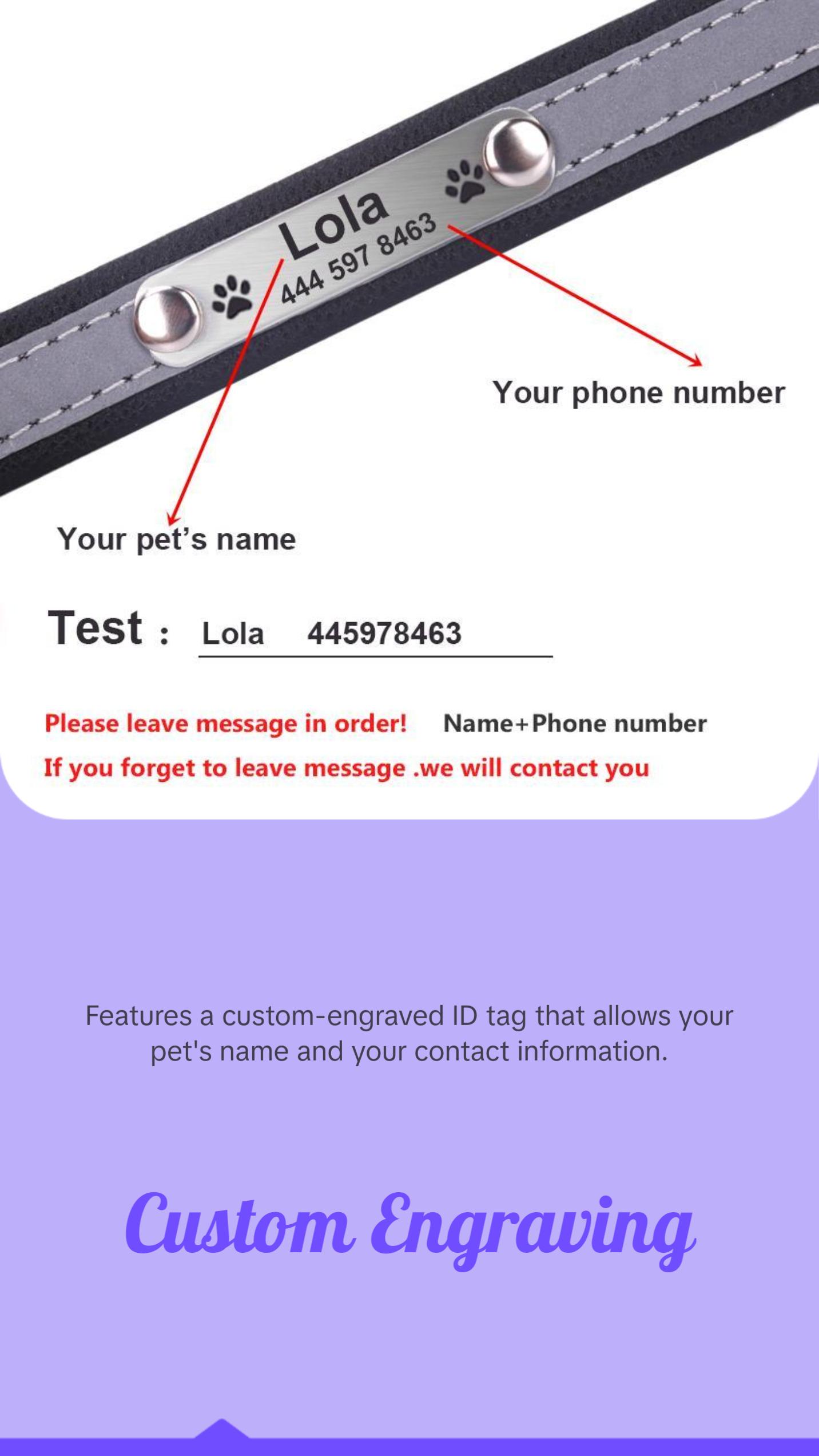 Personalized Dog Collar Leather Reflective Cat Collar Custom Engraved ID Tag Engraved For Puppy Large Dogs  Pet accessories