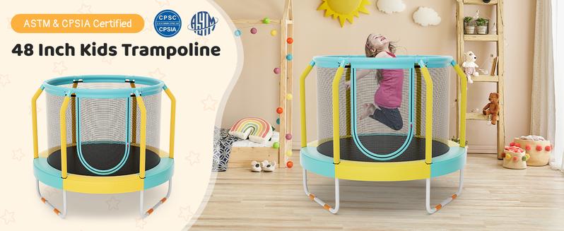 Costzon 48”  Trampoline for Kids, Toddler Trampoline with Enclosure Net, Non-Slip Handrail & Anti-Slip Foot Pads, Indoor/Outdoor, COSTST