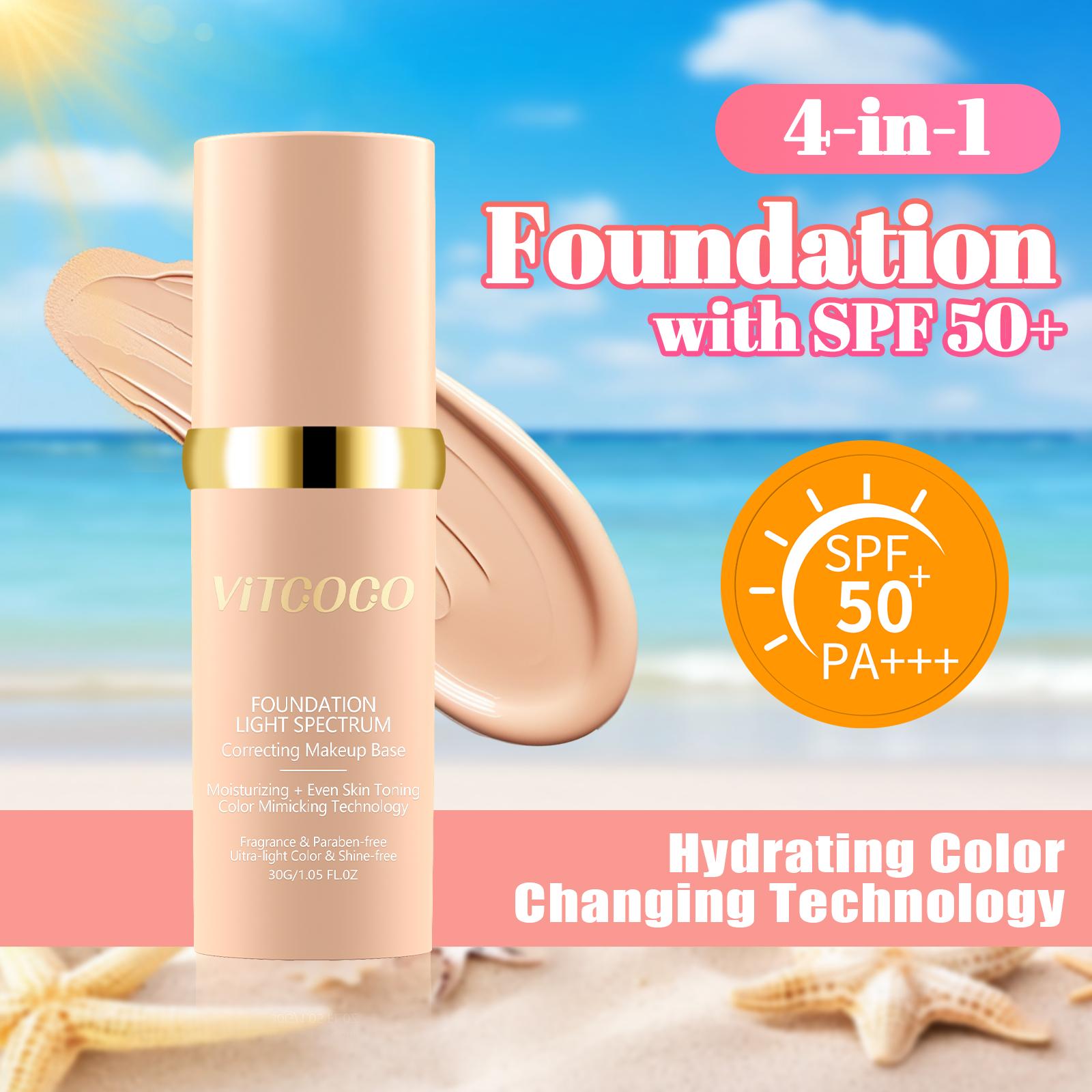 VITCOCO 4-in-1 SPF50+ Moisturizing  Lightweight Foundation 24H Long-Wear Sheer Tint Oil-Free 1.050Z Intelligence Coloradapt Technology Flawless