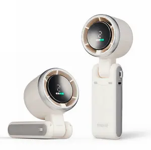 MAVIÉ Portable Handheld Turbo Fan, Rechargeable 3-In-1 Mini Personal Desk & Neck Fan, 5 Speeds & LED Display, Long Battery Life, Foldable Design With Lanyard for Travel, Outdoor, Beach, Makeup