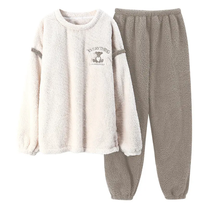 Couples' Matching 2-Piece Pajama Sets - Long Sleeve Printed Coral Fleece & Plaid Flannel, Breathable Warmth, Durable, Comfortable Winter Men's Loungewear, Style, Sleepwear, Soft, Matching Sets, Simple, Clothes